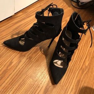 Black cut out lace up heels